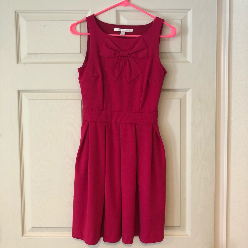 LC Lauren Conrad pink bow pleated mini dress